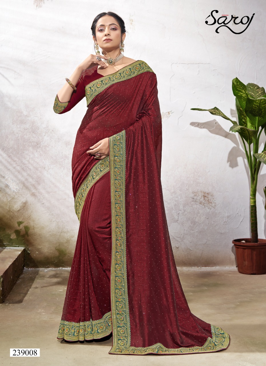 saroj saree sanjh vichitra silk new and modern style saree catalog