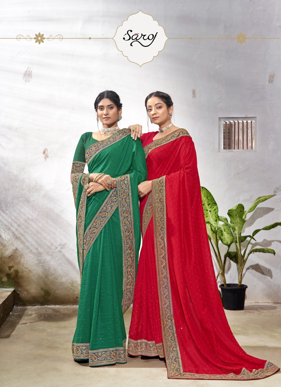 saroj saree sanjh vichitra silk new and modern style saree catalog