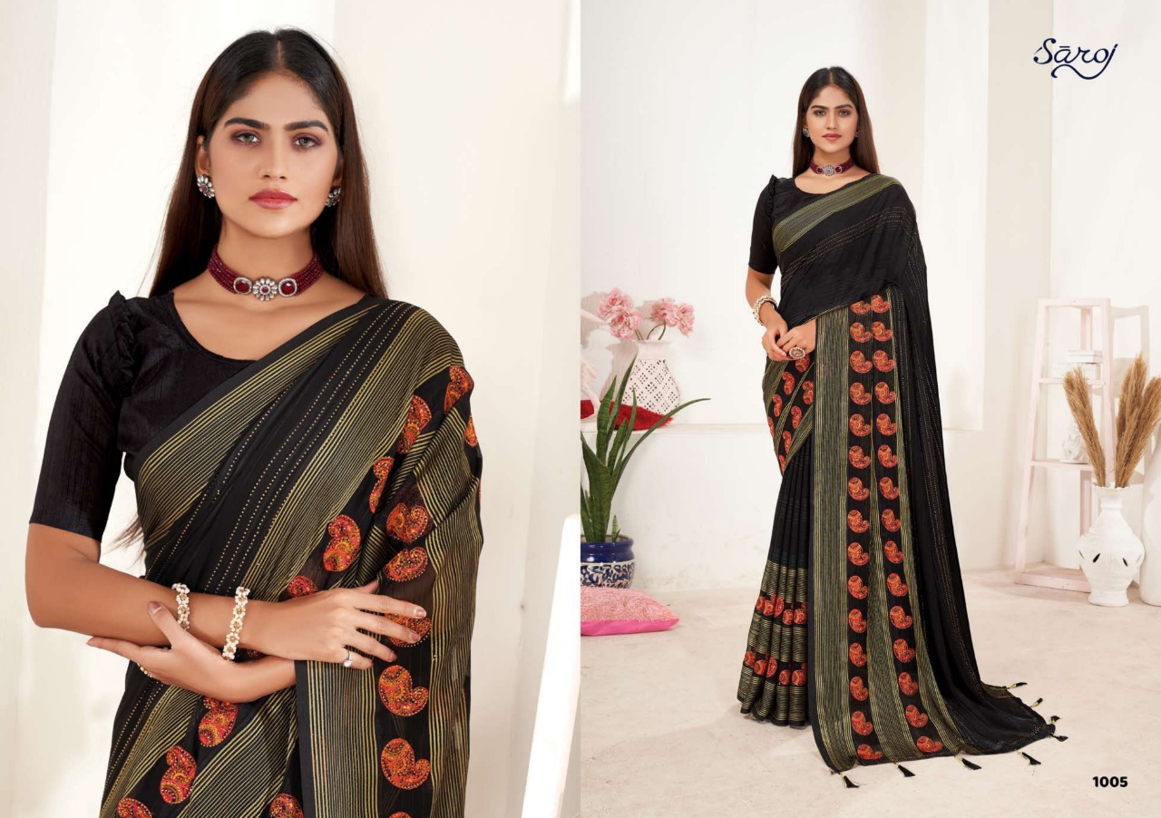 saroj saree shruti chiffon attractive look saree catalog