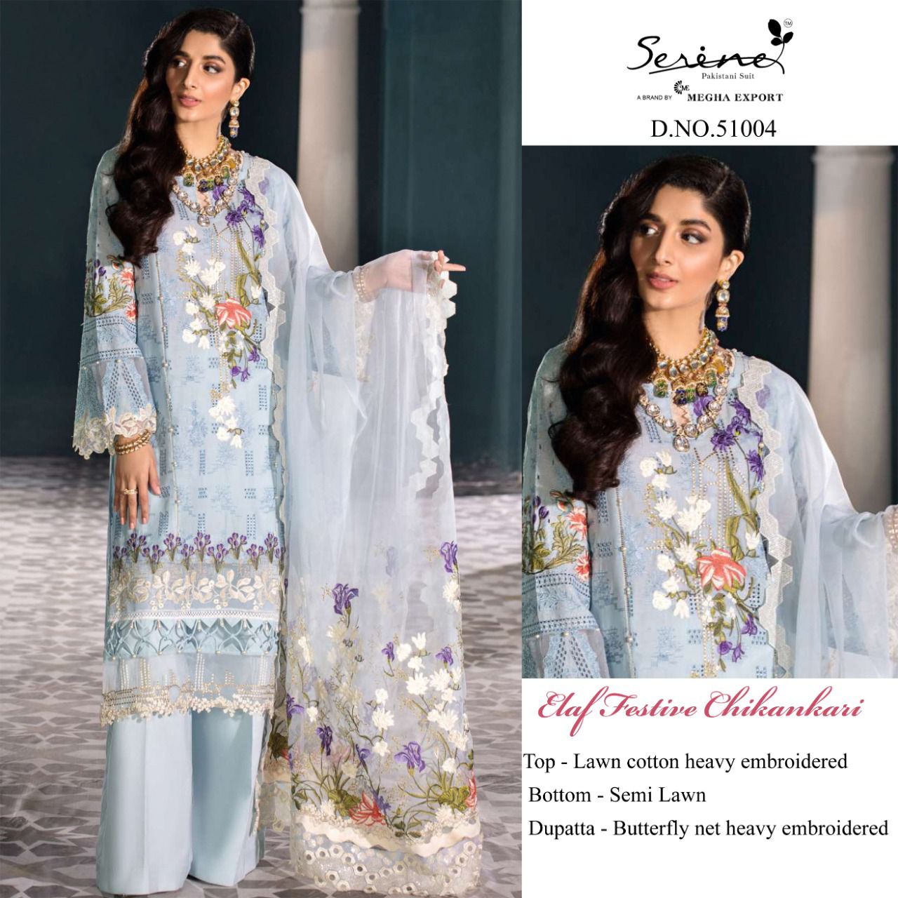 serine Megha Exports elaf festive chickenkari cotton catchy look salwarsuit catalog