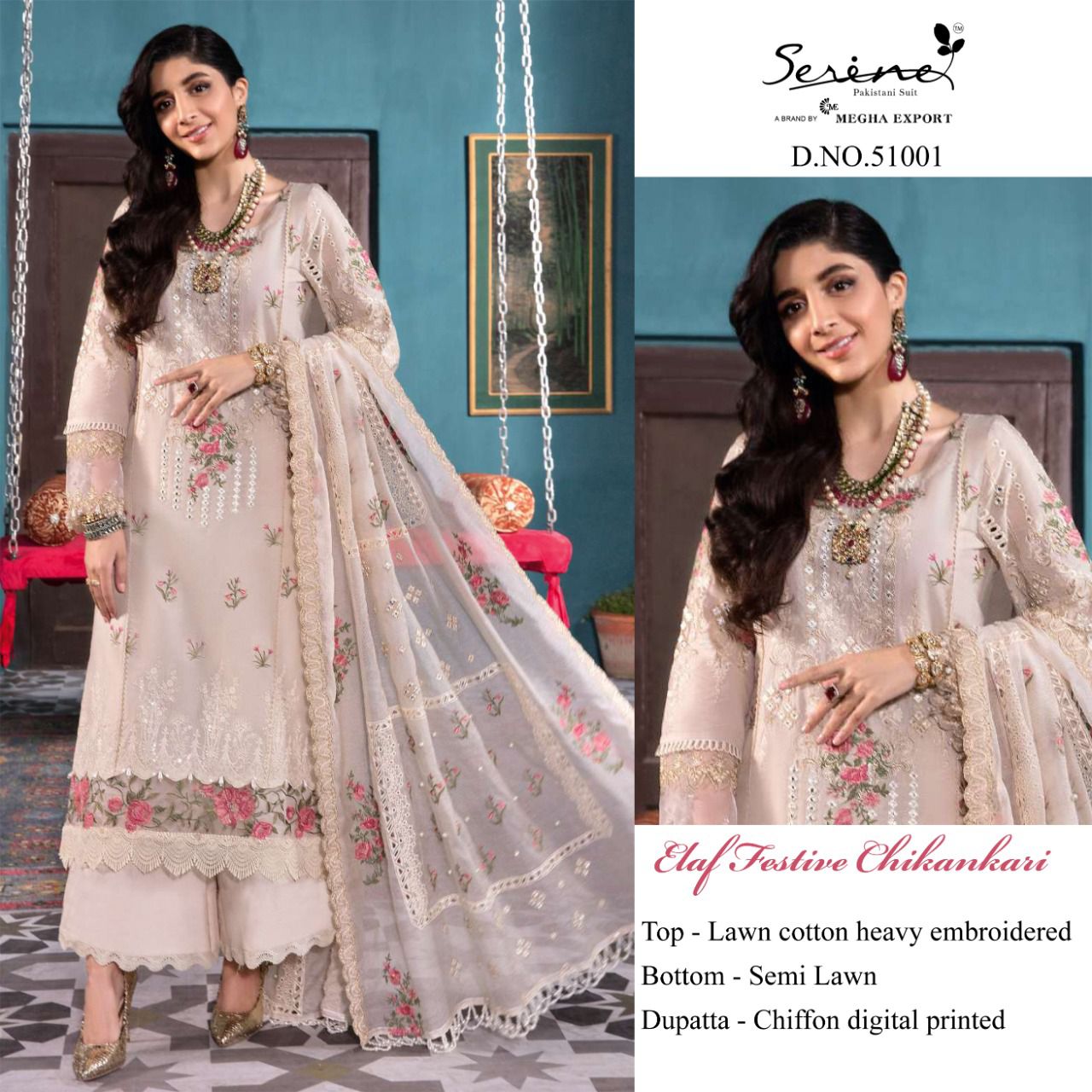 serine Megha Exports elaf festive chickenkari cotton catchy look salwarsuit catalog