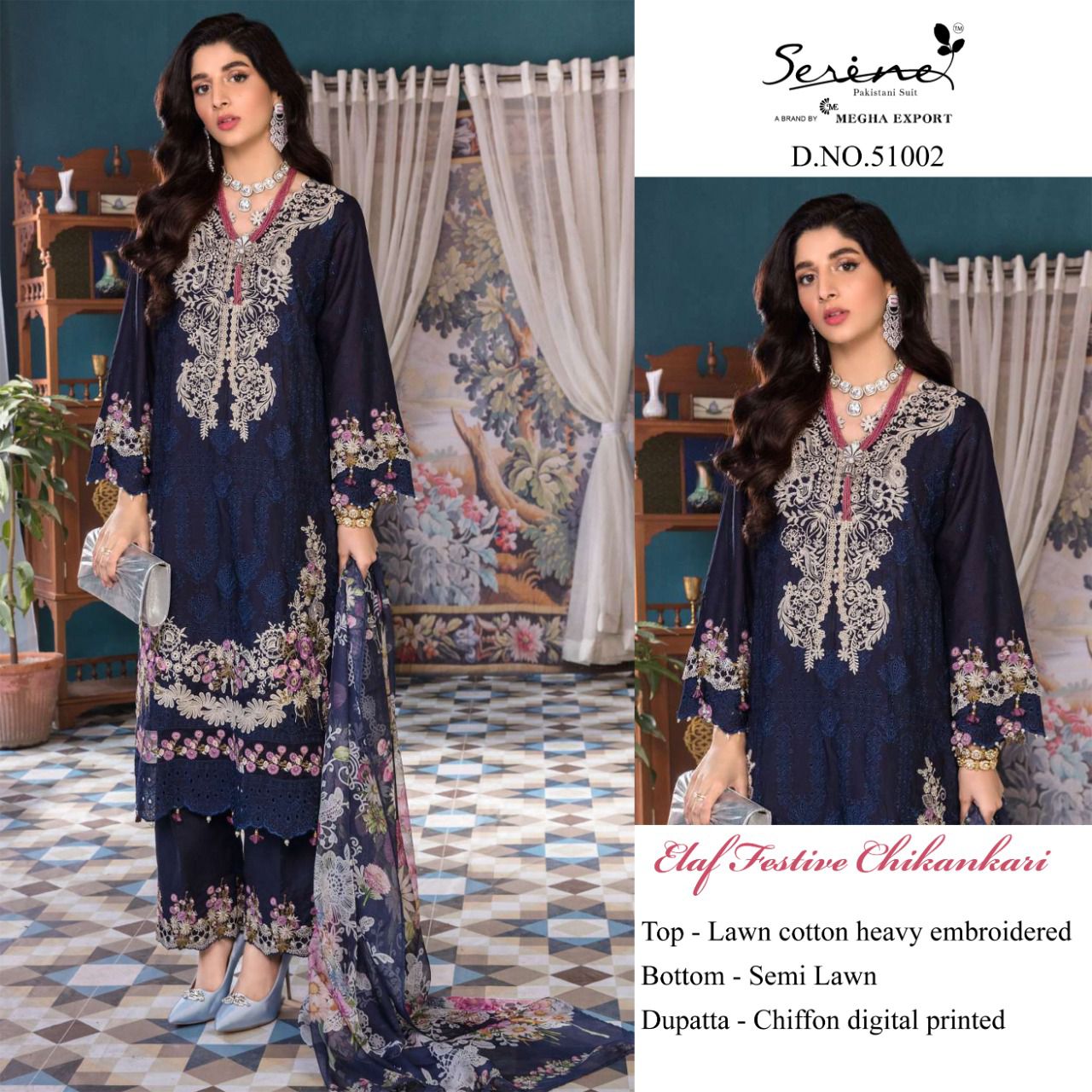 serine Megha Exports elaf festive chickenkari cotton catchy look salwarsuit catalog