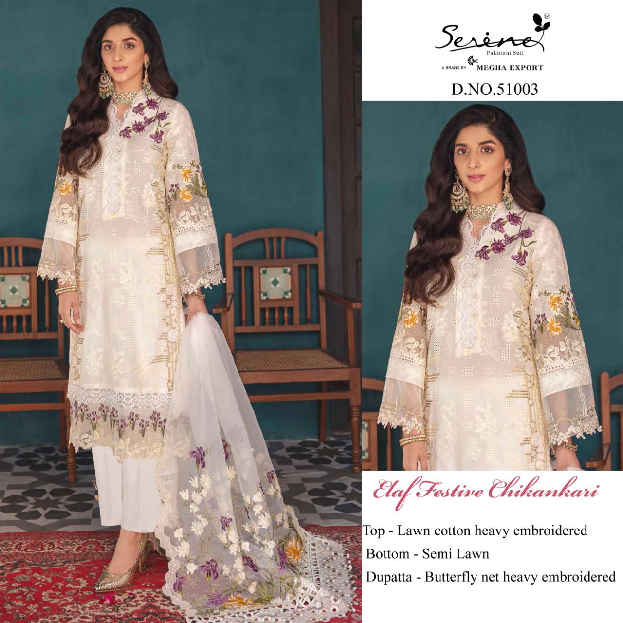 serine Megha Exports elaf festive chickenkari cotton catchy look salwarsuit catalog