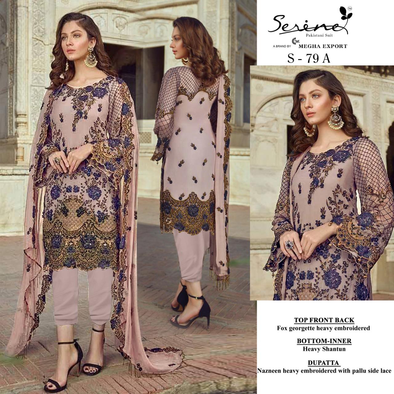 serine Megha Exports serine s 79 georgette regal look salwar suit catalog