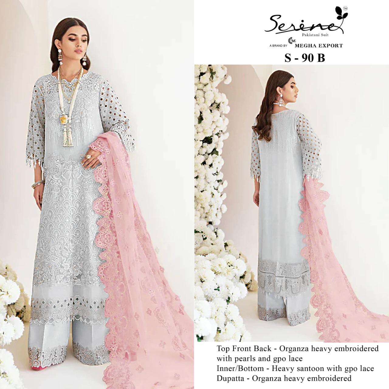 serine Megha Exports serine s 90 organza decent look salwar suit catalog