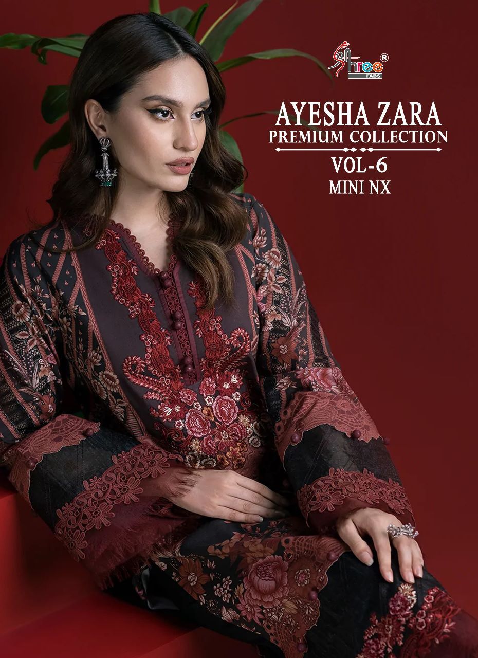 shree fabs ayesha zara premium collection vol 6 mini nx  authentic cotton fabric salwar suit with siffon dupatta catalog