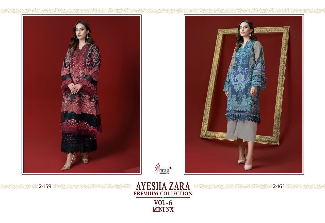 shree fabs ayesha zara premium collection vol 6 mini nx  authentic cotton fabric salwar suit with siffon dupatta catalog