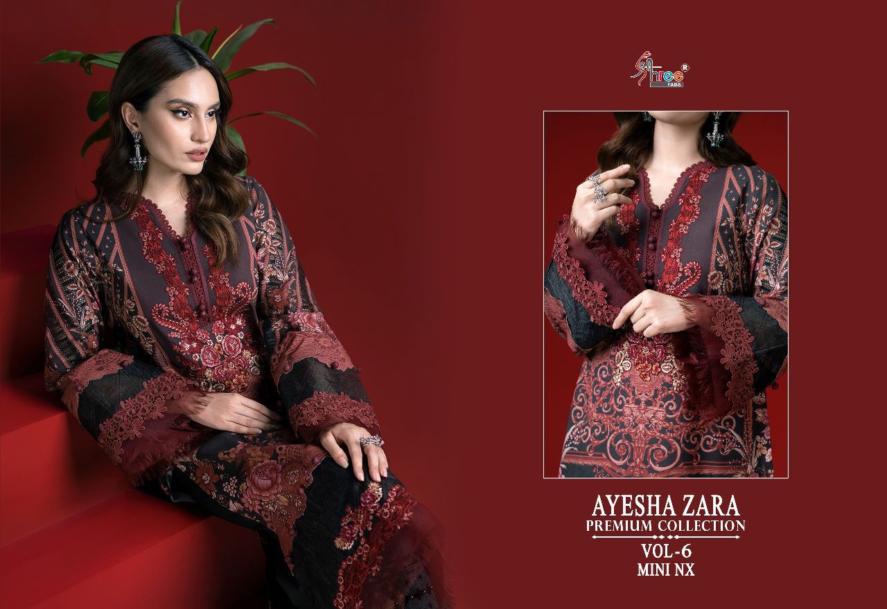 shree fabs ayesha zara premium collection vol 6 mini nx  authentic cotton fabric salwar suit with siffon dupatta catalog