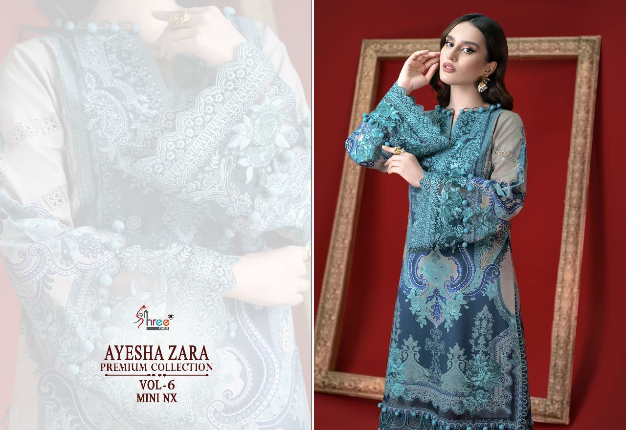 shree fabs ayesha zara premium collection vol 6 mini nx  authentic cotton fabric salwar suit with siffon dupatta catalog