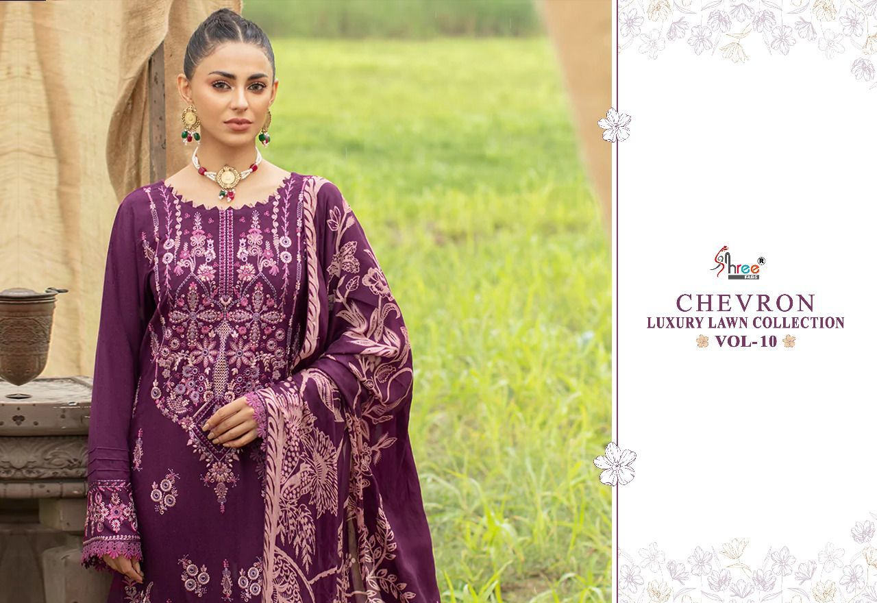 shree fabs chevron luxury lawn collection vol 10 cotton Regal look salwar suit with siffon dupatta catalog