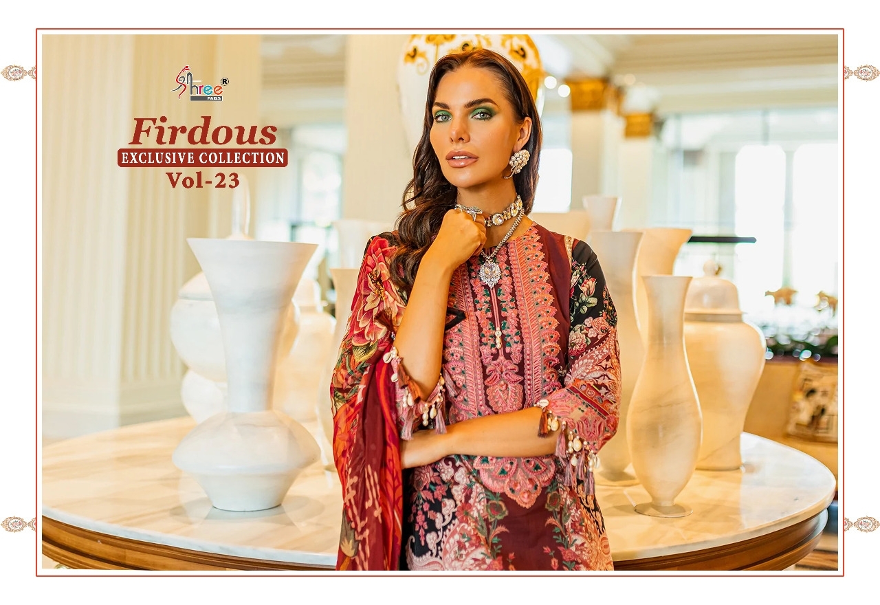 shree fabs firdous exclusive collection vol 23 cotton innovative look salwar suit with chiffon dupatta catalog