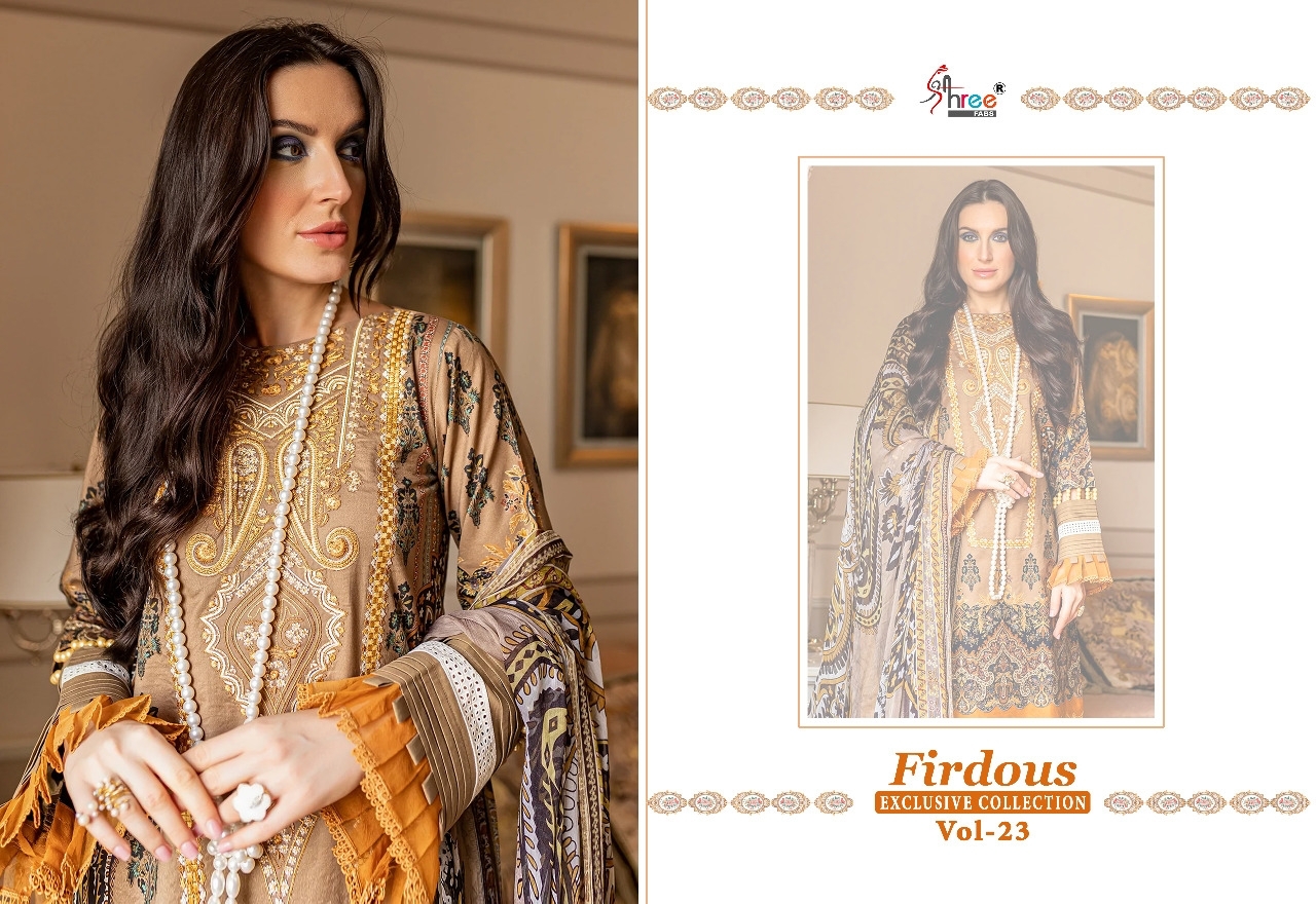 shree fabs firdous exclusive collection vol 23 cotton innovative look salwar suit with chiffon dupatta catalog