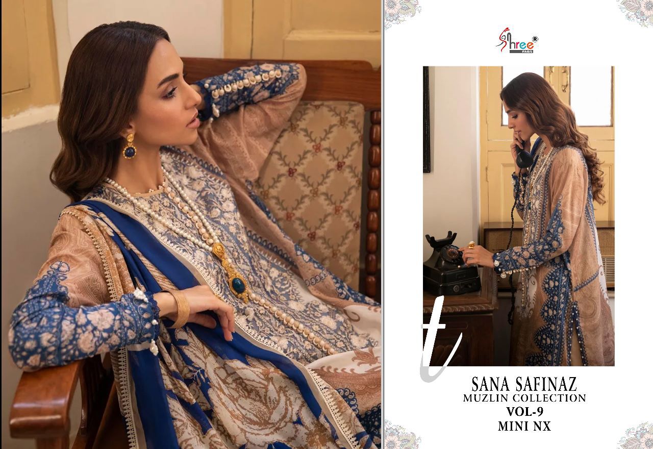 shree fabs sana safinaz muzlin collection vol 9 Mini nx cotton innovativr look salwar suit with chiffon dupatta catalog