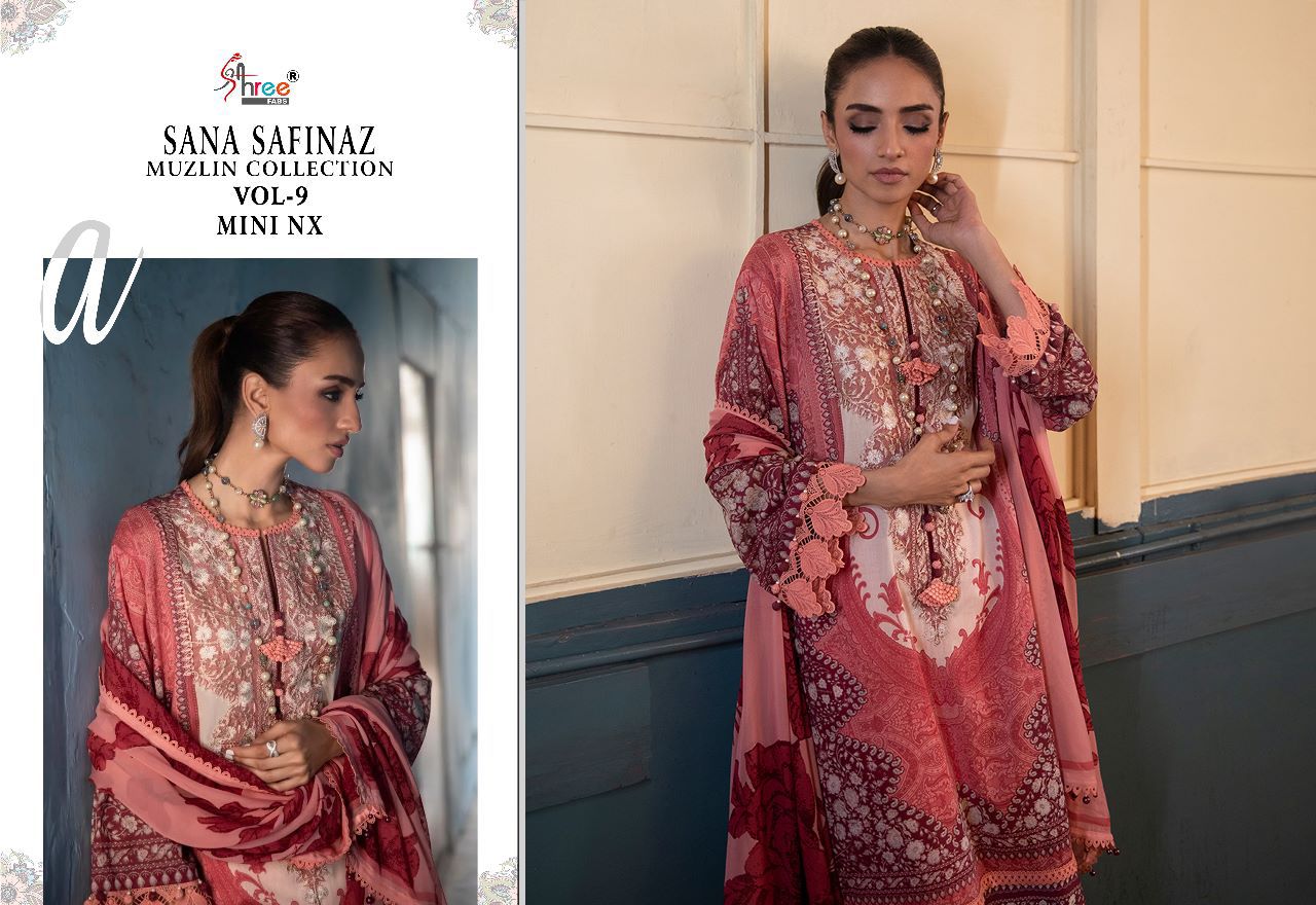 shree fabs sana safinaz muzlin collection vol 9 Mini nx cotton innovativr look salwar suit with chiffon dupatta catalog