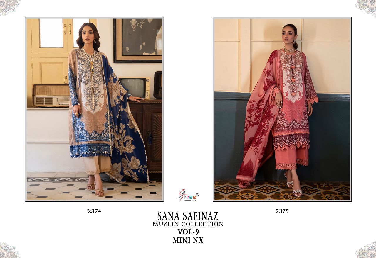 shree fabs sana safinaz muzlin collection vol 9 Mini nx cotton innovativr look salwar suit with chiffon dupatta catalog