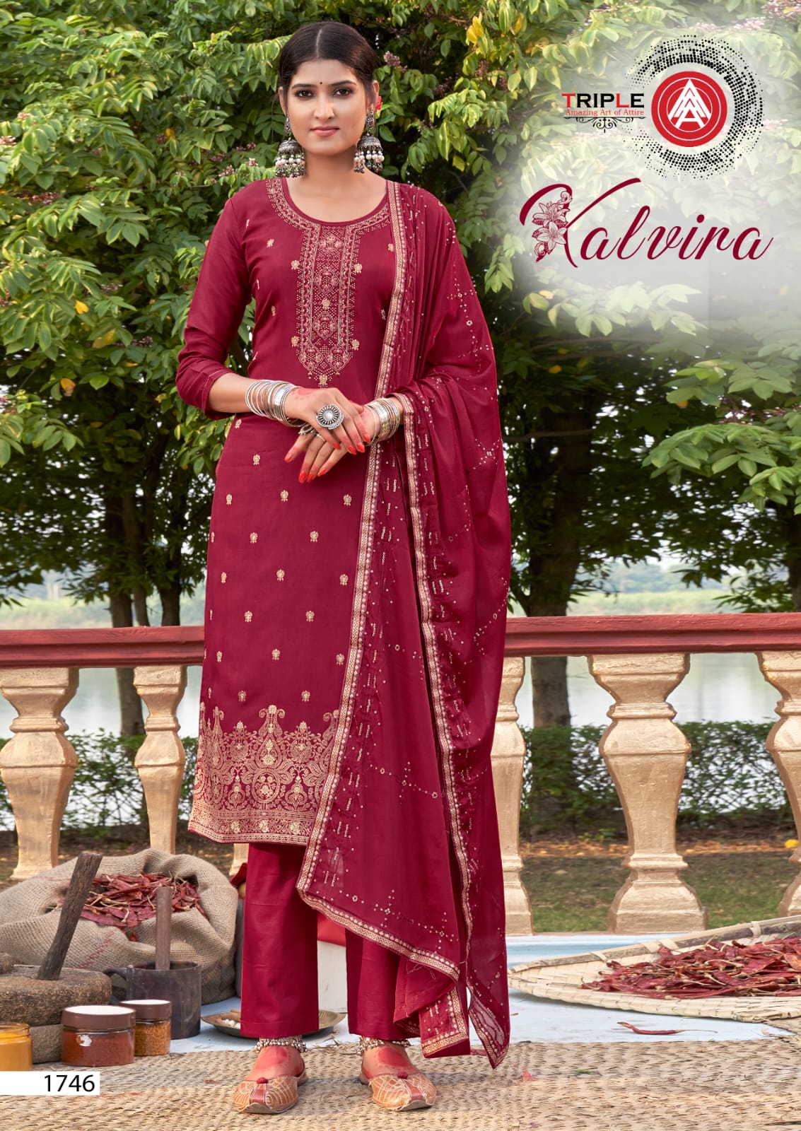 triple aaa kalvira Dola Jequard innovative look salwar suit catalog