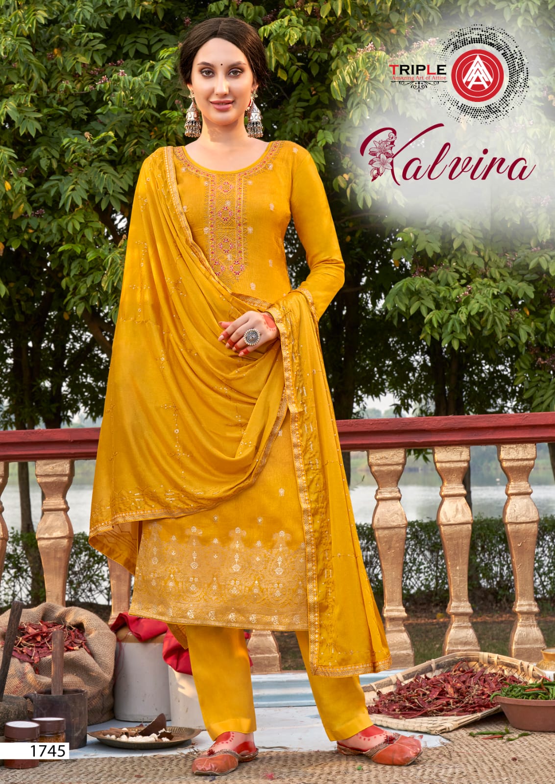 triple aaa kalvira Dola Jequard innovative look salwar suit catalog