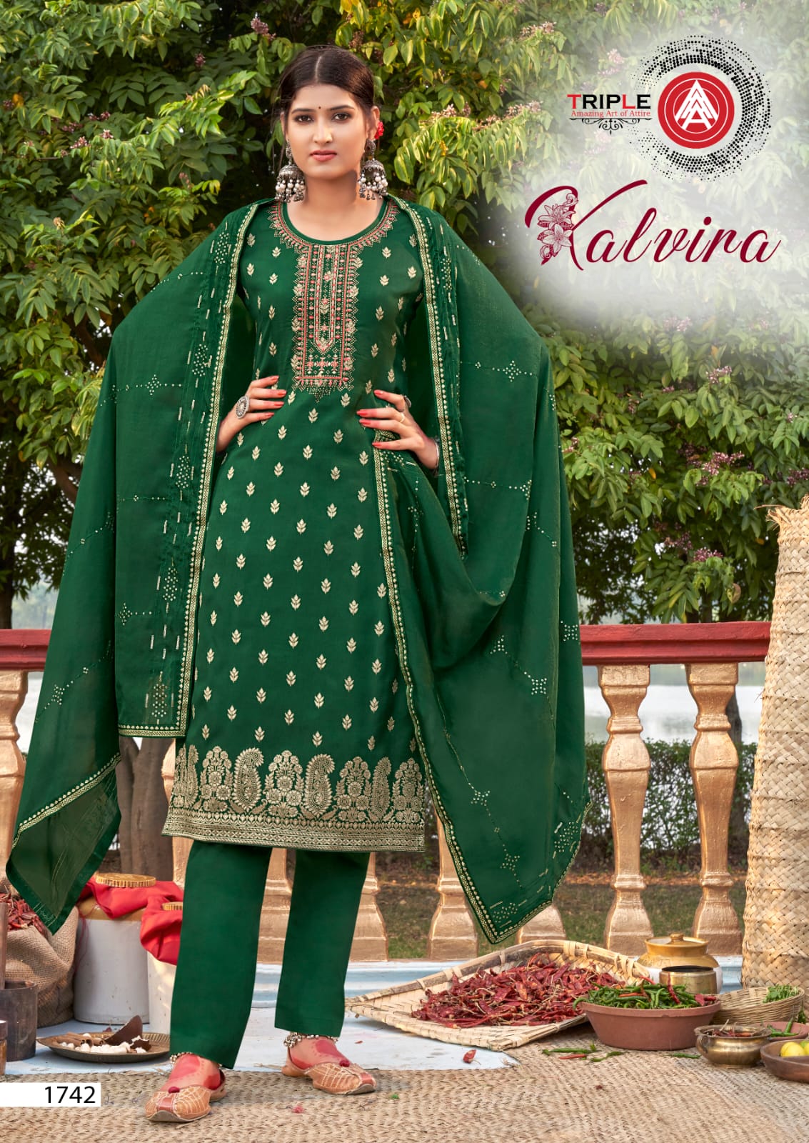 triple aaa kalvira Dola Jequard innovative look salwar suit catalog