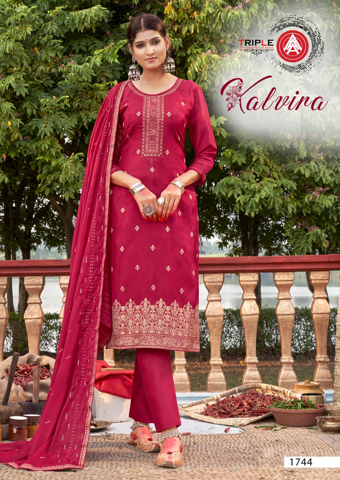 triple aaa kalvira Dola Jequard innovative look salwar suit catalog