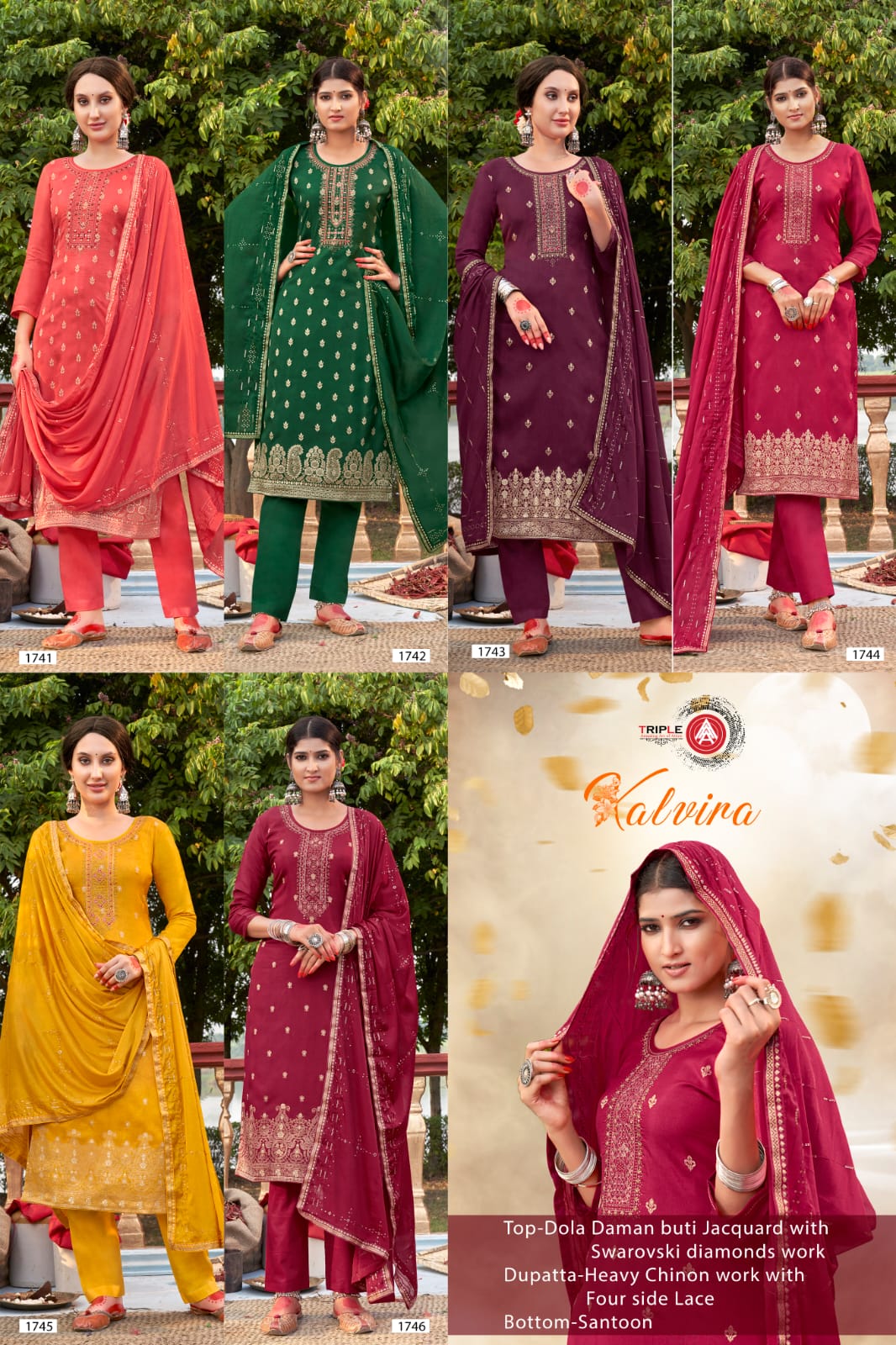 triple aaa kalvira Dola Jequard innovative look salwar suit catalog