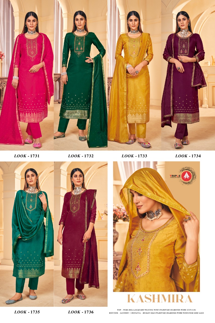 triple aaa kashmira Dola Jequard elegant look salwar suit catalog