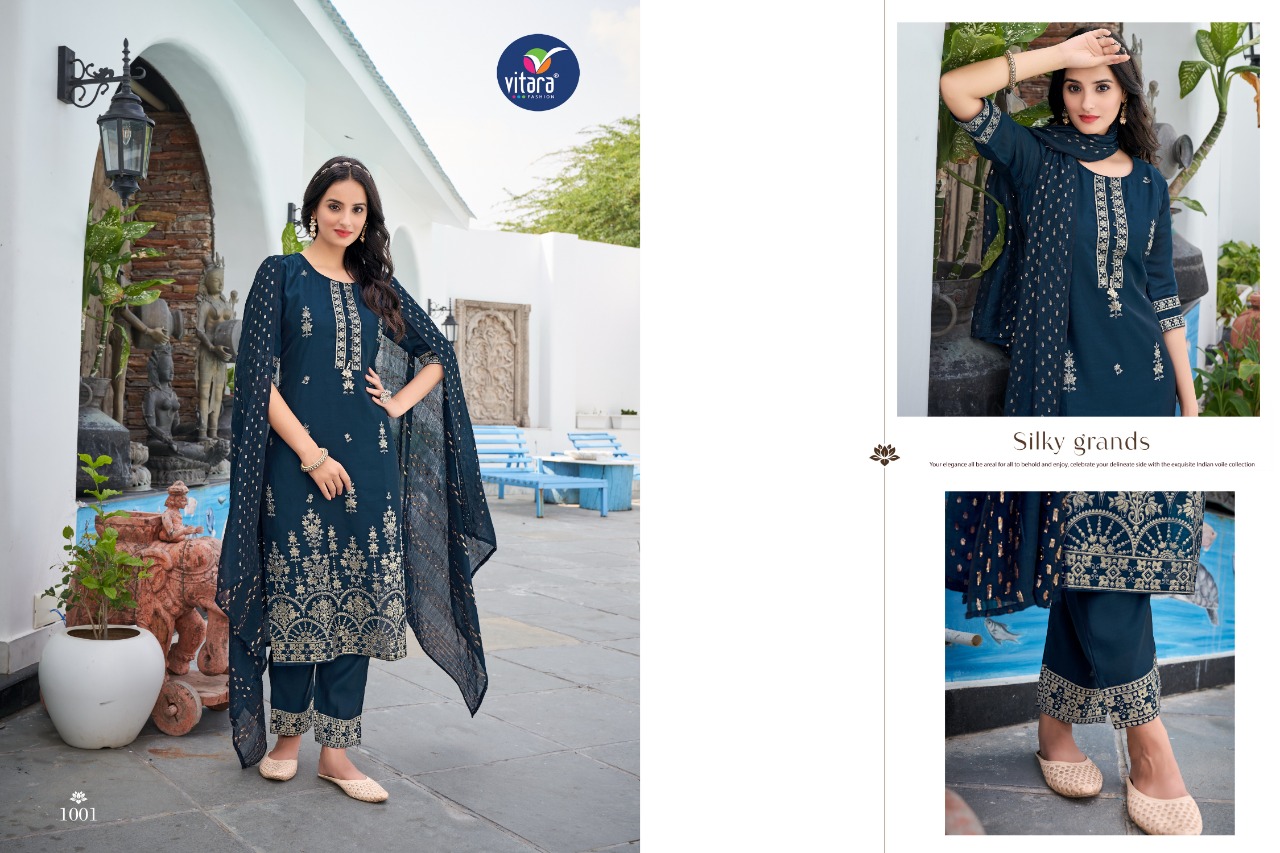 vitara fashion perona poly viscose elegant look top with pant and dupatta catalog