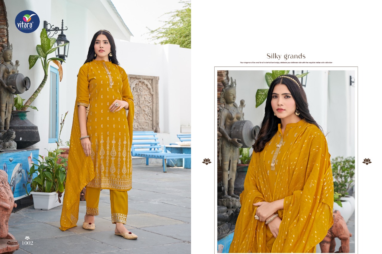 vitara fashion perona poly viscose elegant look top with pant and dupatta catalog