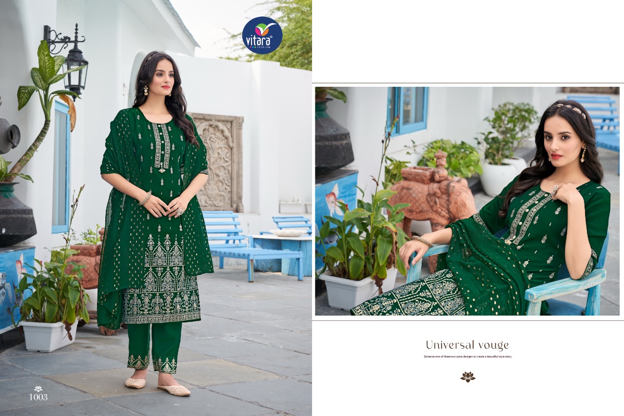 vitara fashion perona poly viscose elegant look top with pant and dupatta catalog