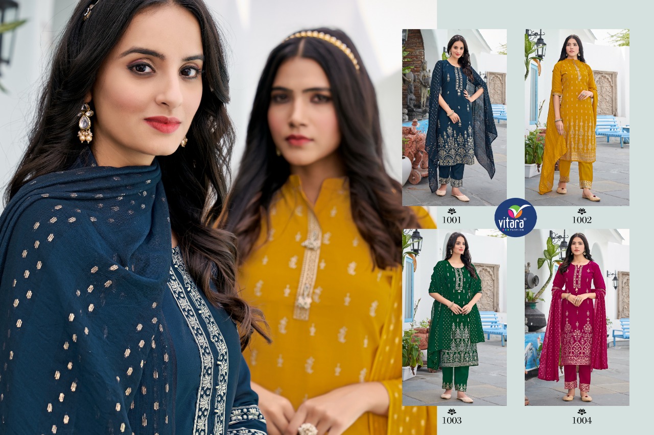 vitara fashion perona poly viscose elegant look top with pant and dupatta catalog