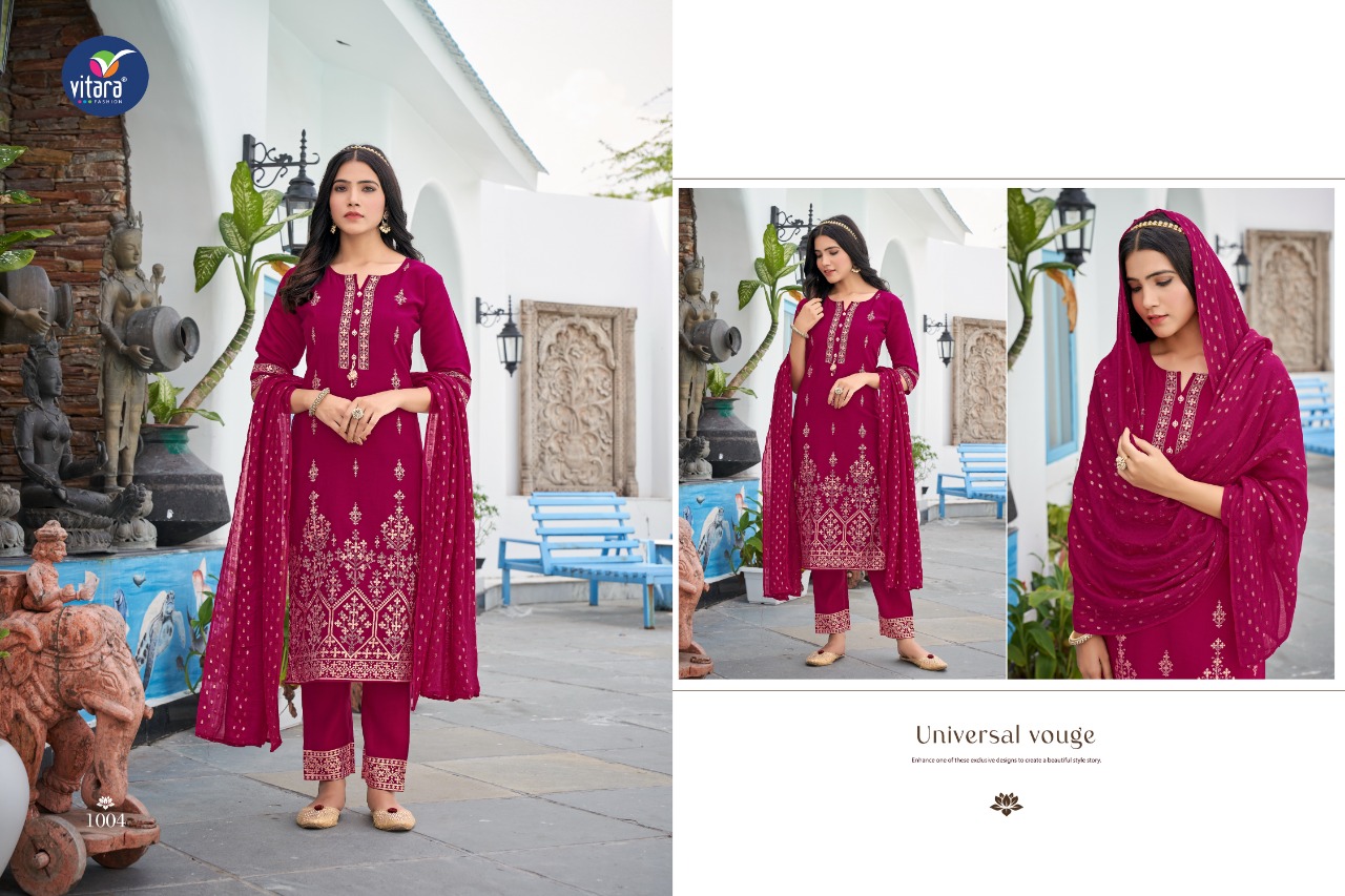 vitara fashion perona poly viscose elegant look top with pant and dupatta catalog