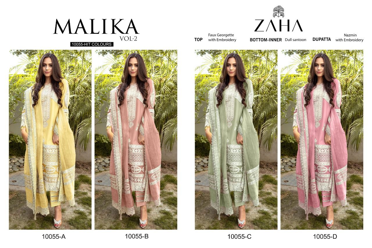 zaha malika vol 2 d no 10055 a b c d georgette elegant salwar suit catalog