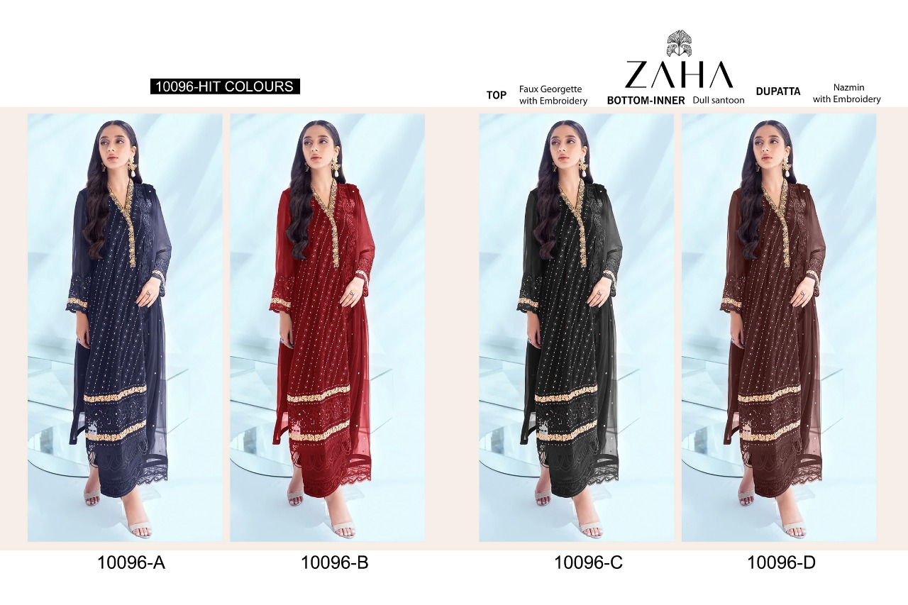 zaha zaha d no 10096 a b c d hits design georgette attractive look salwar suit catalog