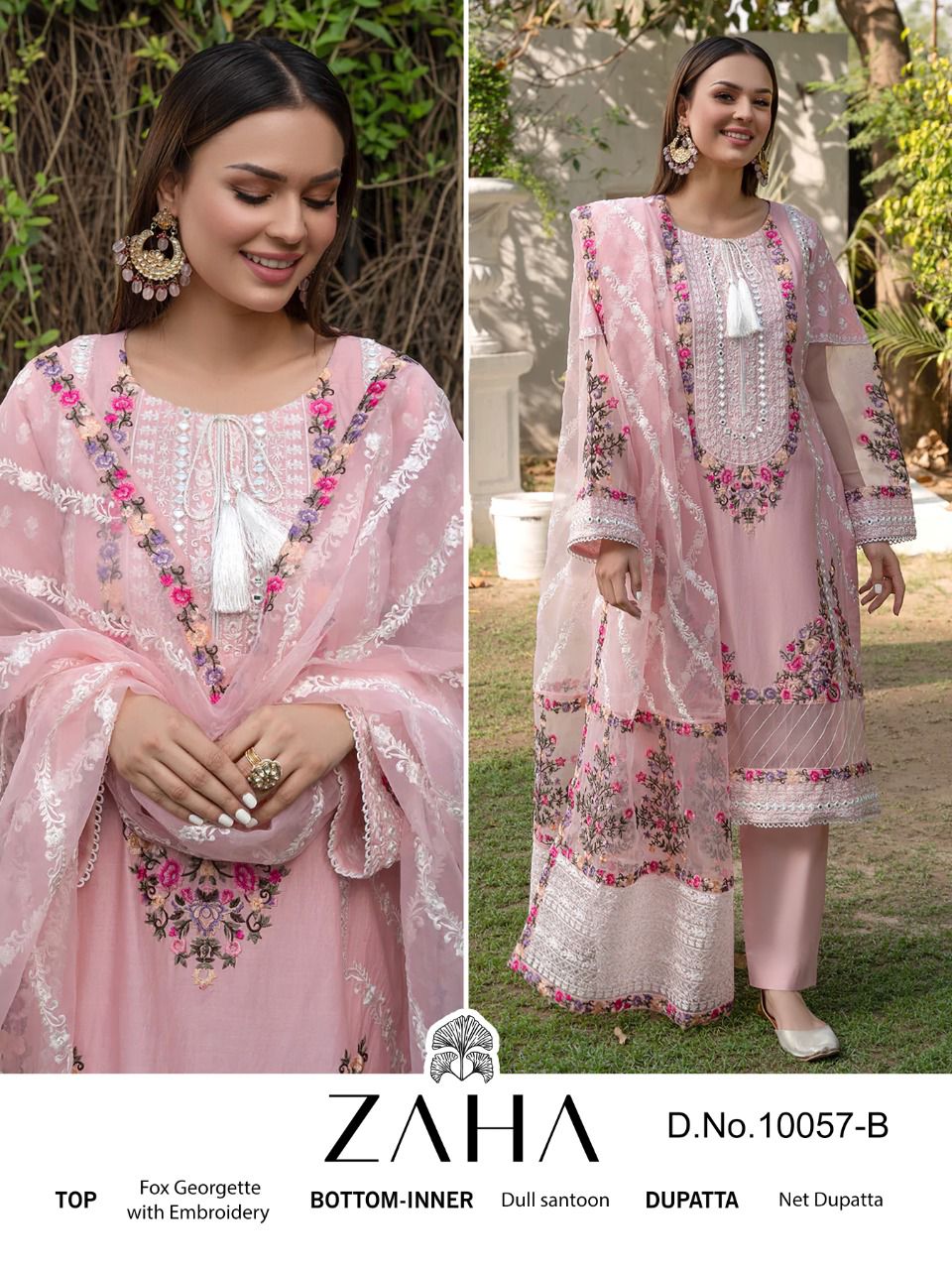 zaha zainab chottani d no 10057 e f g georgette regal look salwar suit catalog