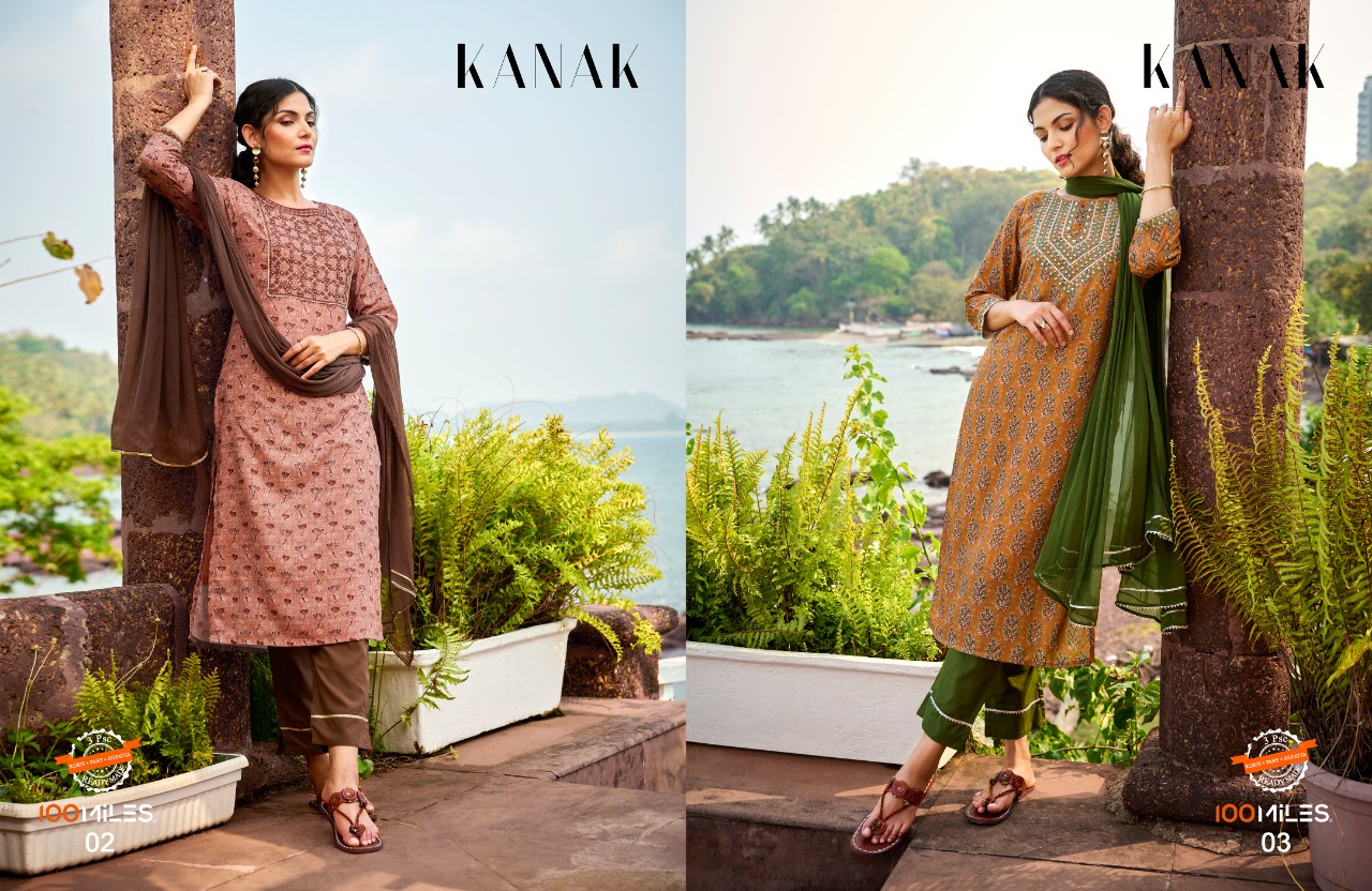 100 Miles kanak cotton attractive look top bottom with dupatta catalog