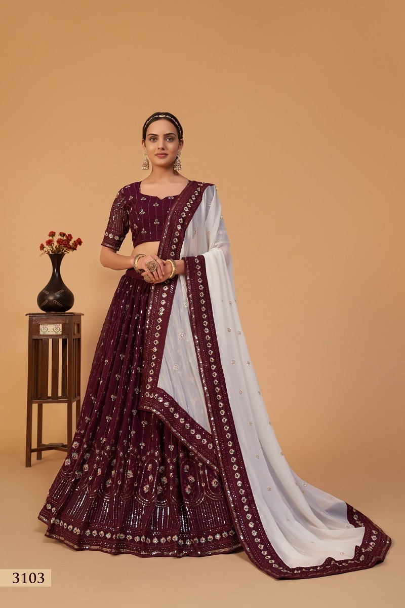 aawiya official Sanaya Vol 1 georgette festive look lehnga catalog