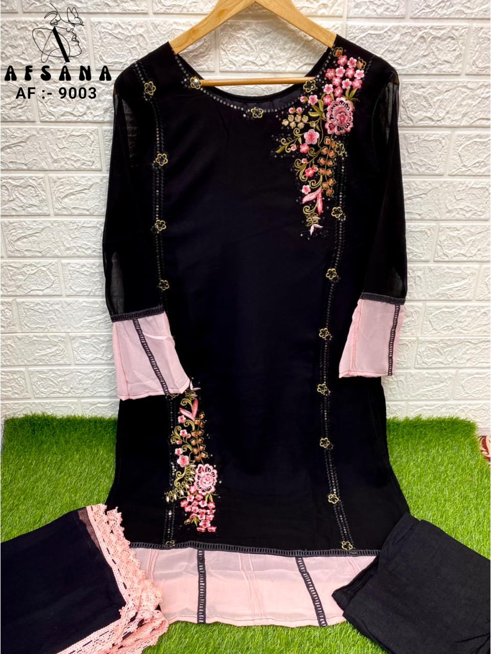 afsana af d no 9003 gerorgette catchy look top bottom with dupatta single