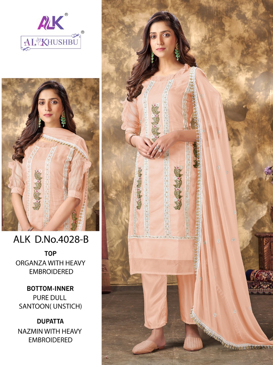 al khushbu sabeena vol 1 d no 4028 a b c oragnza graceful look salwar suit catalog