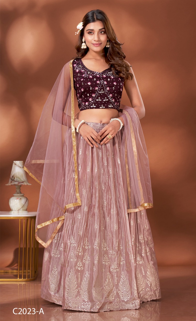 amoha trendz d no c 2023 chinnon festive look top lehenga wiith dupatta catalog