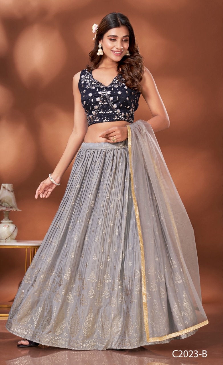 amoha trendz d no c 2023 chinnon festive look top lehenga wiith dupatta catalog