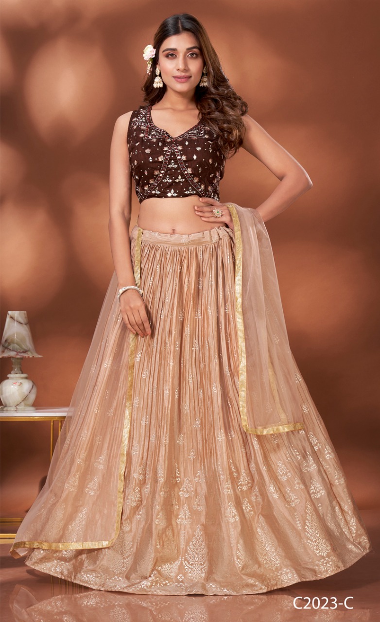 amoha trendz d no c 2023 chinnon festive look top lehenga wiith dupatta catalog