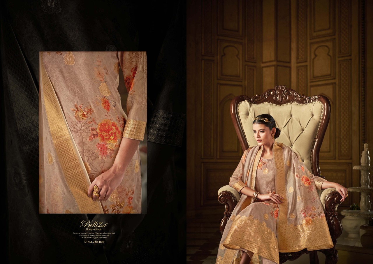 belliza designer studio amrut organza greceful look salwar suit catalog