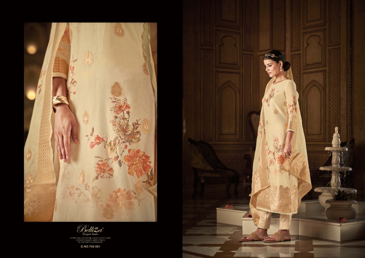 belliza designer studio amrut organza greceful look salwar suit catalog