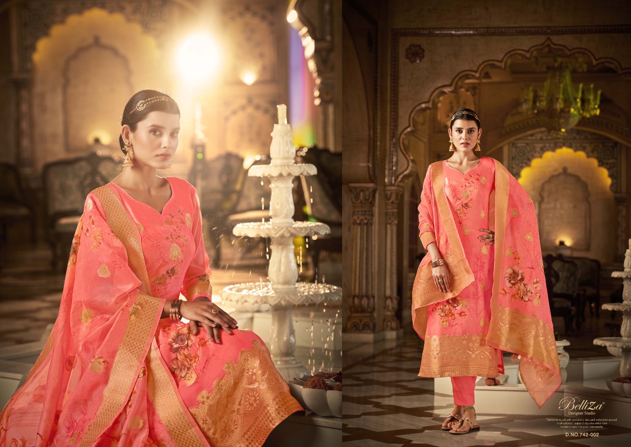 belliza designer studio amrut organza greceful look salwar suit catalog