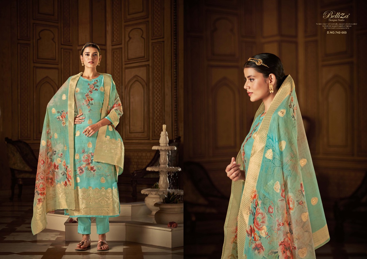 belliza designer studio amrut organza greceful look salwar suit catalog