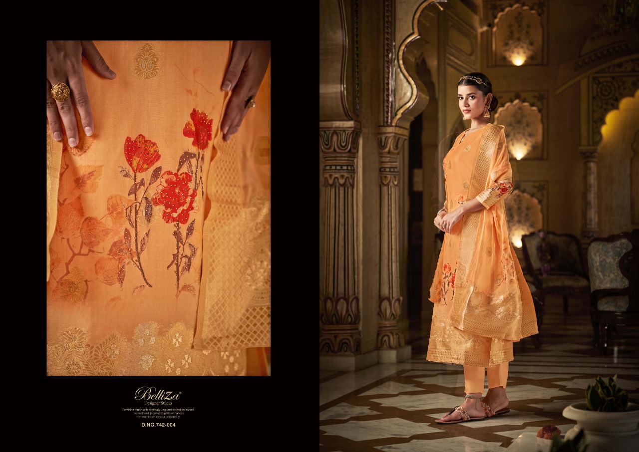 belliza designer studio amrut organza greceful look salwar suit catalog