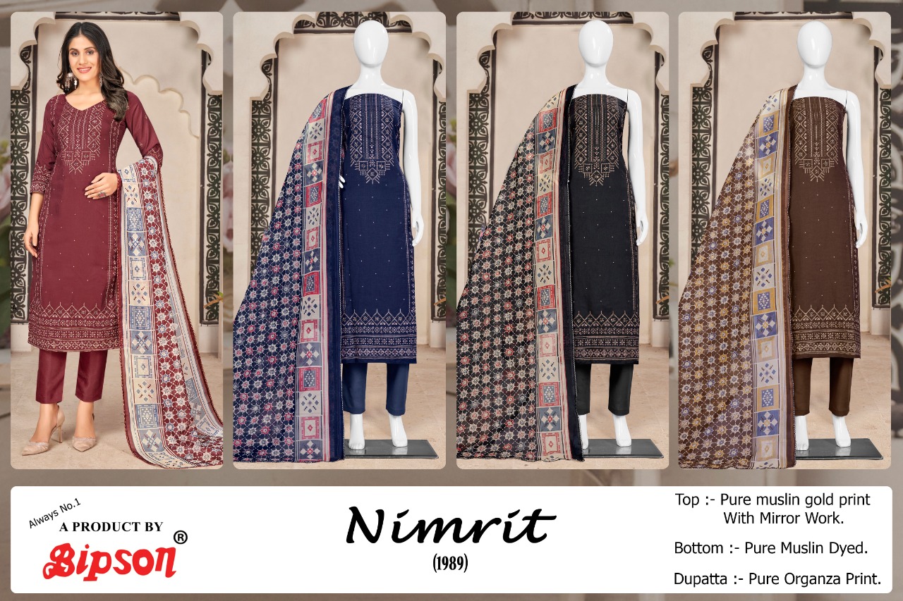 Bipson nimrit d no1989 muslin decent look salwar suit catalog