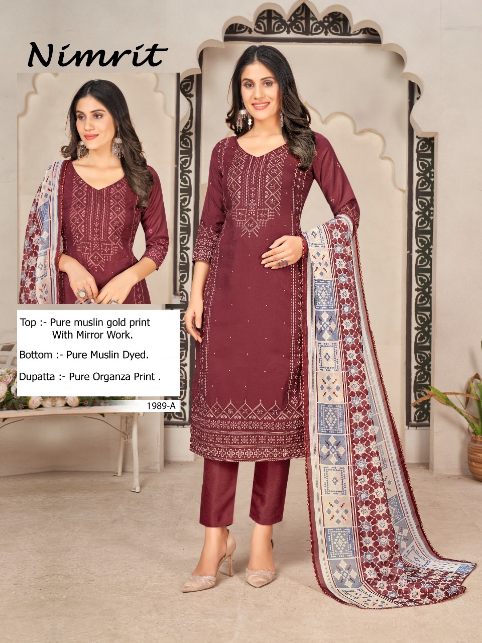 Bipson nimrit d no1989 muslin decent look salwar suit catalog