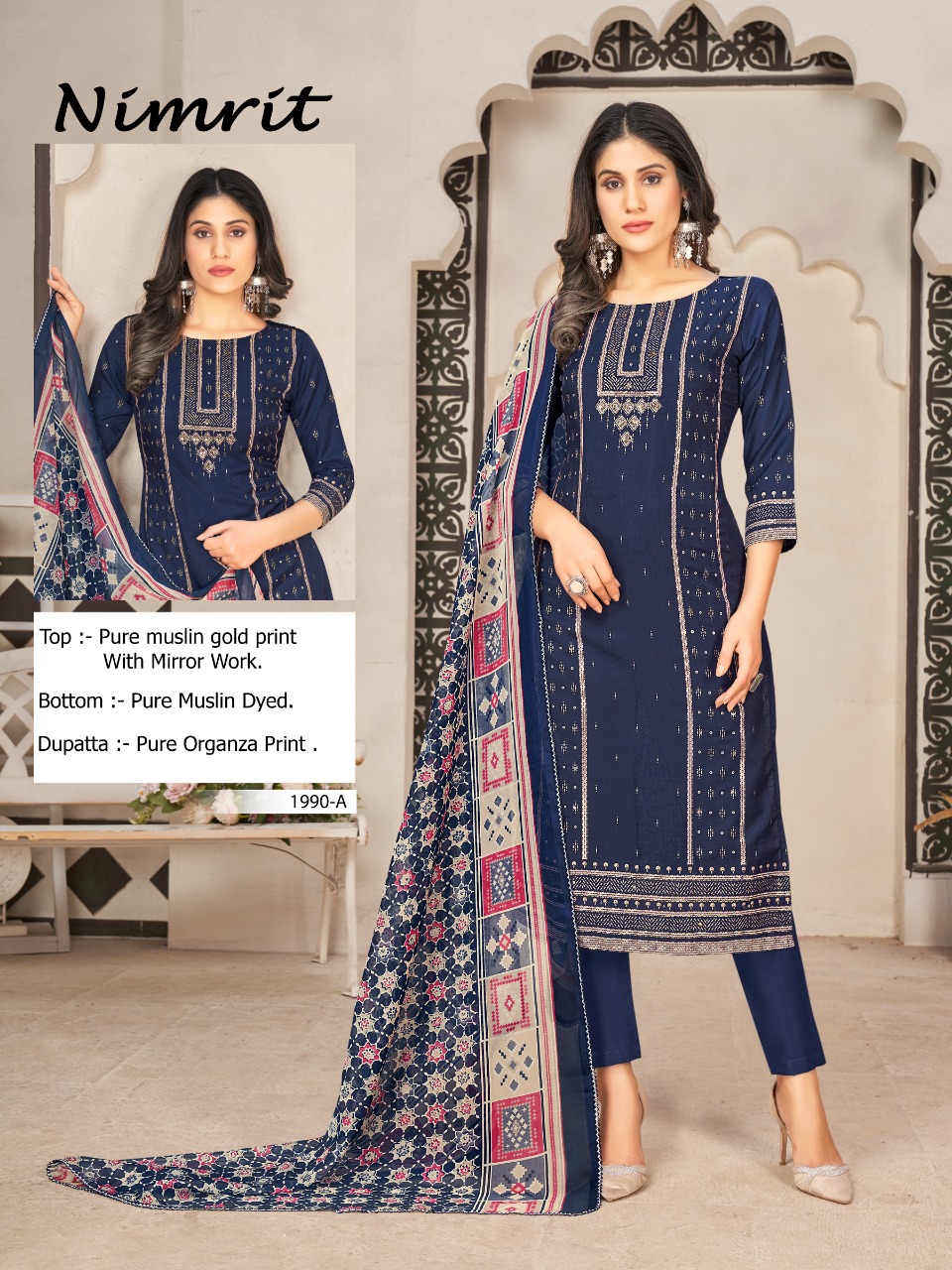 Bipson nimrit d no1990 muslin regal look salwar suit catalog