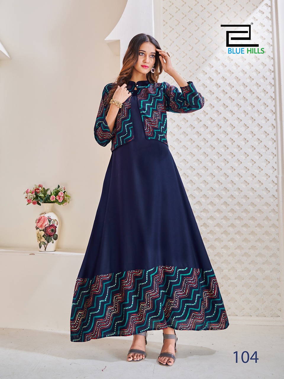 blue hills Hello Jacket rayon catchy look kurti with jackets catalog