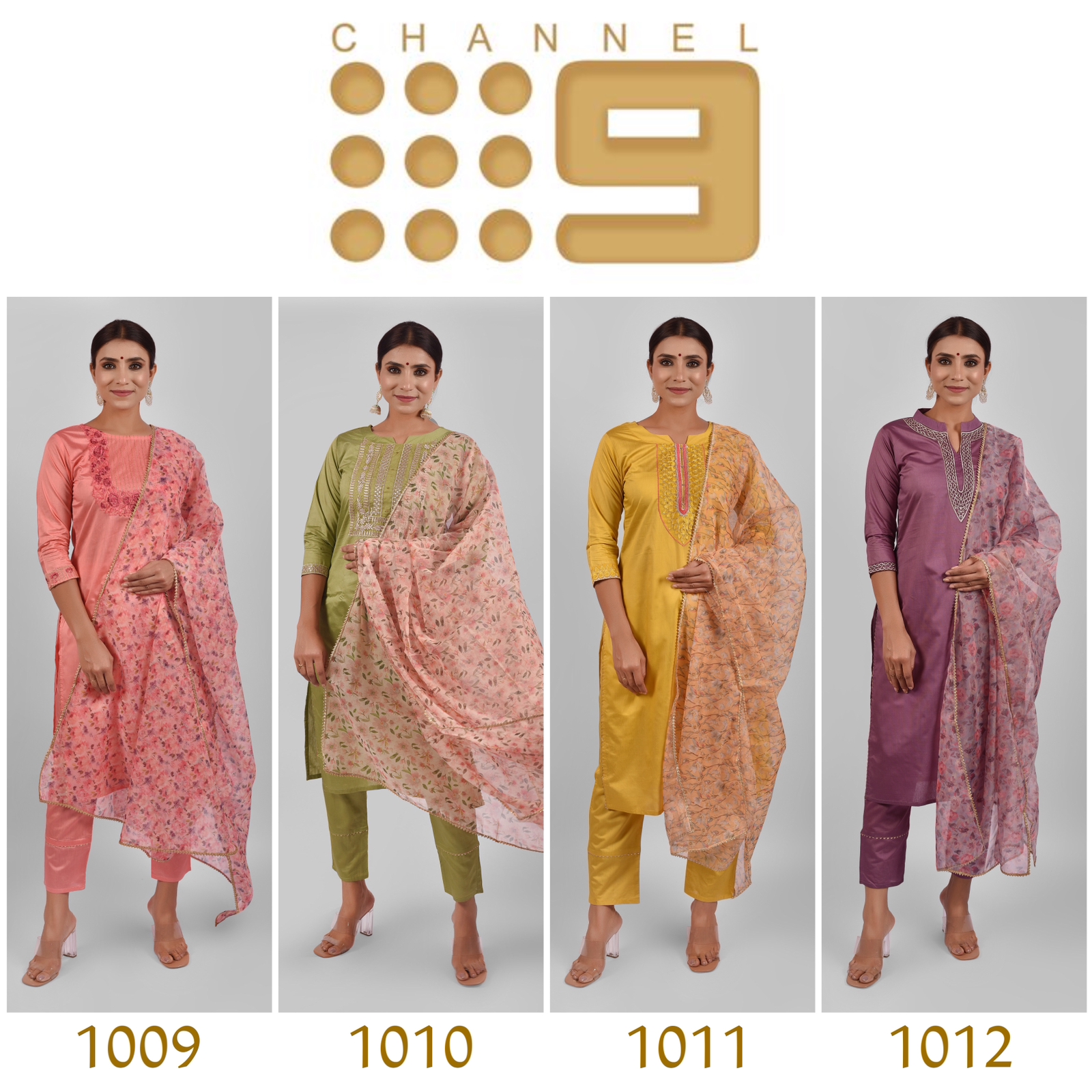 chanel 9 chenal 9 sku 1009sd to 1012sd viscose attractive look top bottom with dupatta size set